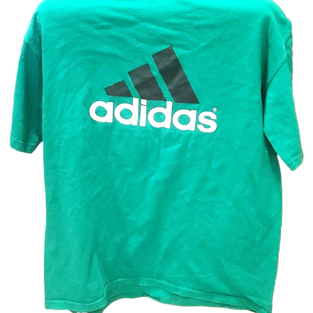 Vintage 90s Adidas Classic Men's Green Cotton Graphic Logo T-Shirt Size M